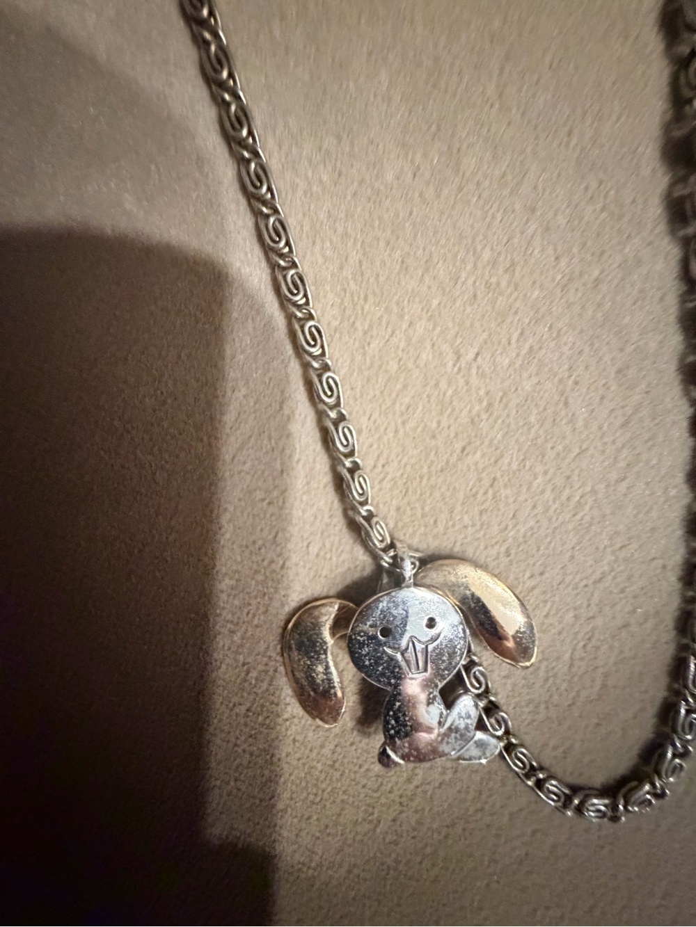 Mixed Metal Bunny Pendant Necklace in Silver and Gold vintage